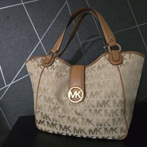 Michael Kors Tan & Beige Signature MK Tote